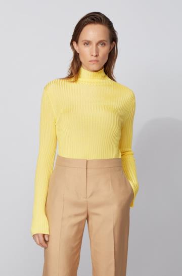 Sweter BOSS Slim Fit Żółte Damskie (Pl70476)